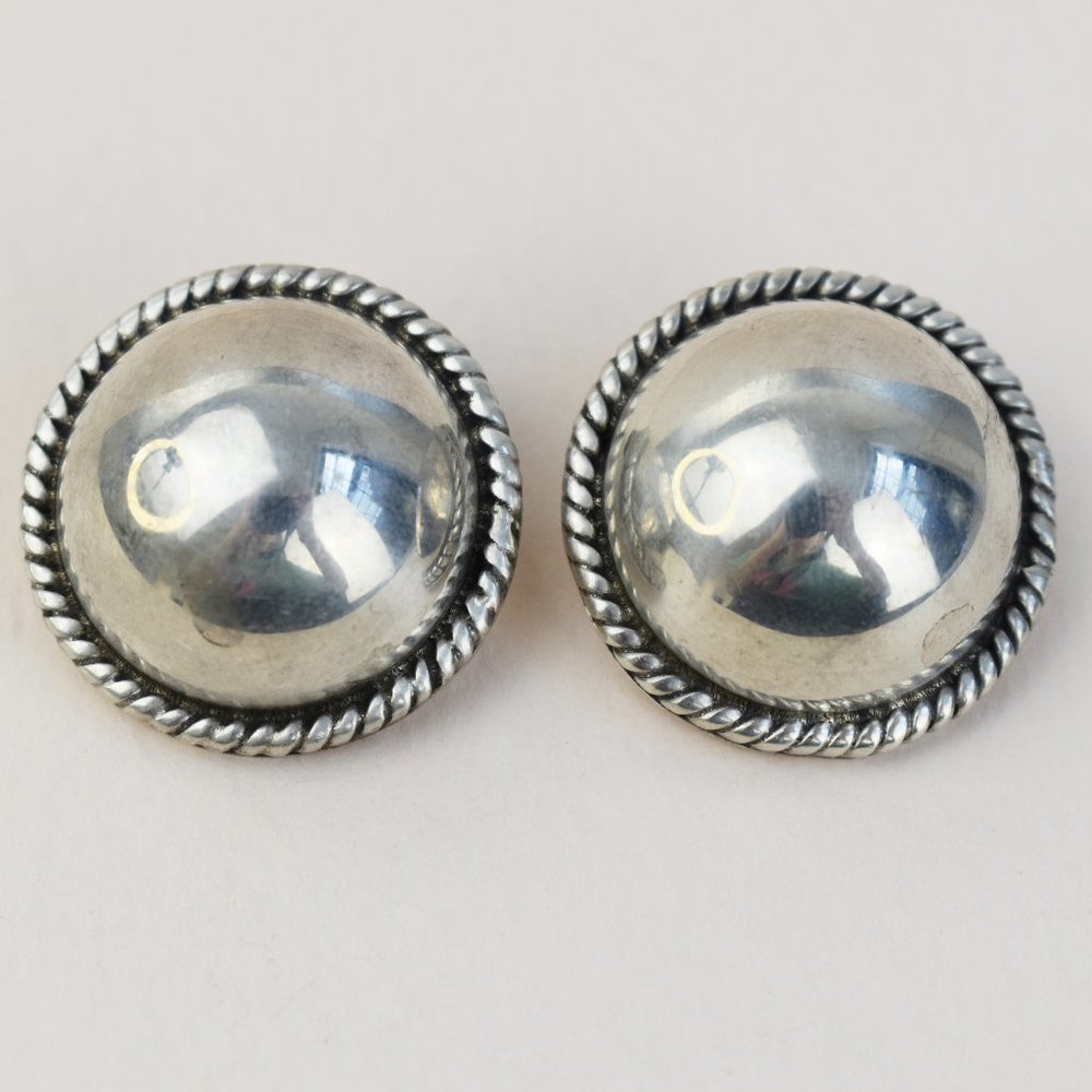 Large sterling silver stud clip on earrings , statement 90s vintage jewelry